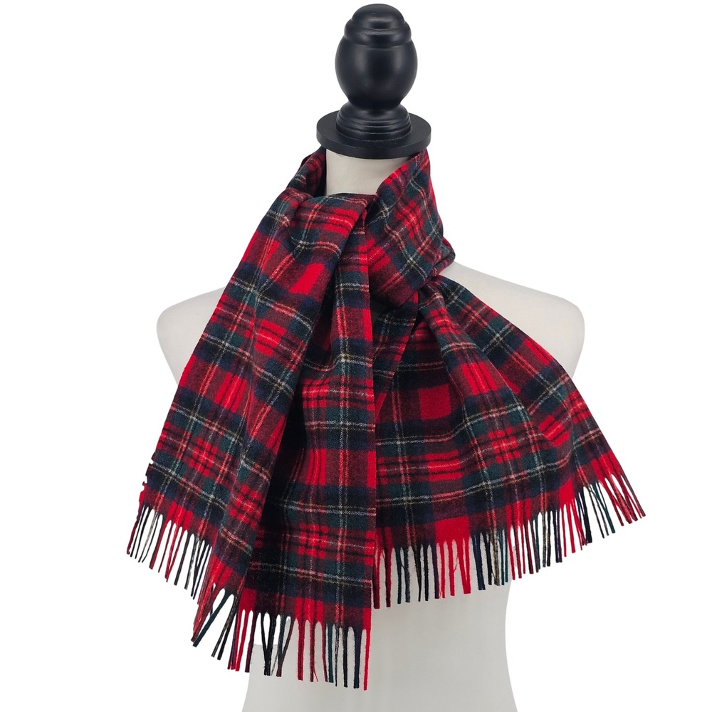 Pendleton Wool Scarf Vintage 60s Red Royal Stewart Tartan Fringe Preppy Heritage
